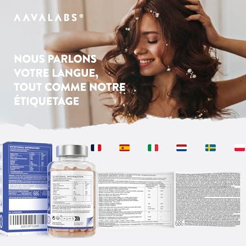 Biotine Cheveux 10000μg Complement Alimentaire Cheveux Biotin Vitamine B8 Zinc Selenium Huile de Coco MCT Vitamine C Acide Folique Vitamine B6 LCystéine Pousse Cheveux Biotine 10000 mcg -180 Gélules