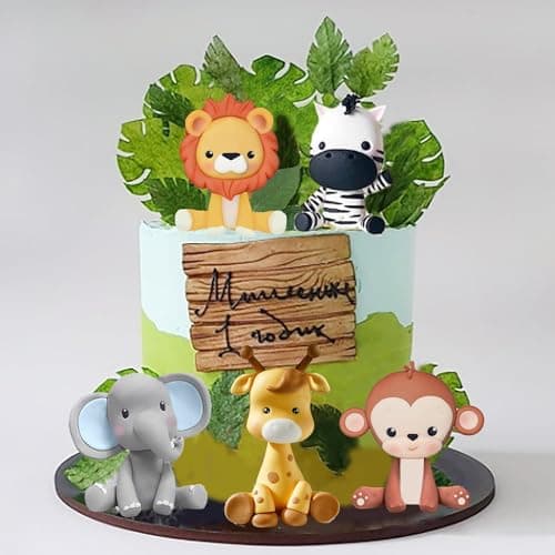 Gâteau Topper Jungle, 5 Pièces Animaux Gâteau Décoration, Decor Gateau Animaux la forêt, Girafe,Lion,Singe,Éléphant,Zèbre pour Enfants Fête d'anniversaire Animaux de la Jungle Gâteau Décoration