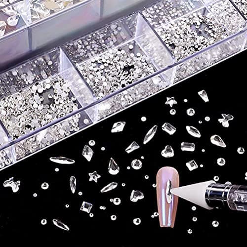 CaCaCook Lot de 9000 en cristal AB pour nail art - Kit professionnel de 9000 pièces - Plusieurs formes en verre cristal AB - Accessoires pour nail art