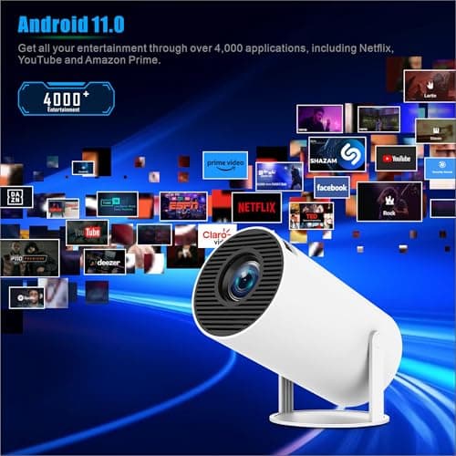 Mini Projecteur Portable 4K 1080P Full HD Compatible avec Android 11 et Netflix – WiFi 6, BT 5.0, Rotation à 180°, Petit Projecteur de Cinéma Maison avec Correction Automatique du Trapèze