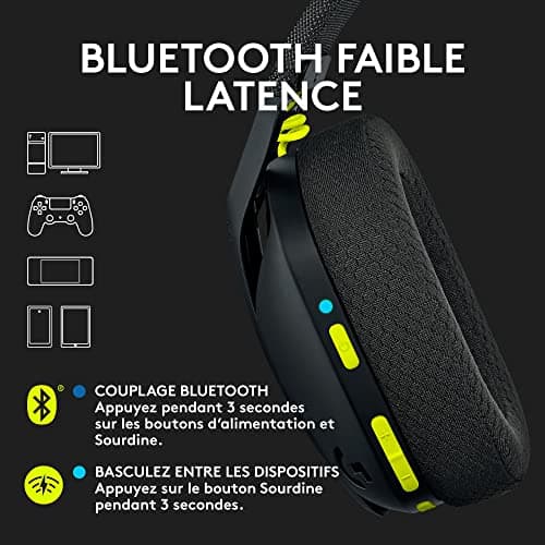 Logitech G435 LIGHTSPEED & Bluetooth sans Fil Casque Gamer léger circum-auriculaire, Micro intégré, Batterie de 18h, Compatible avec Dolby Atmos, PC, PS4, PS5, Mobile, Nintendo Switch - Noir