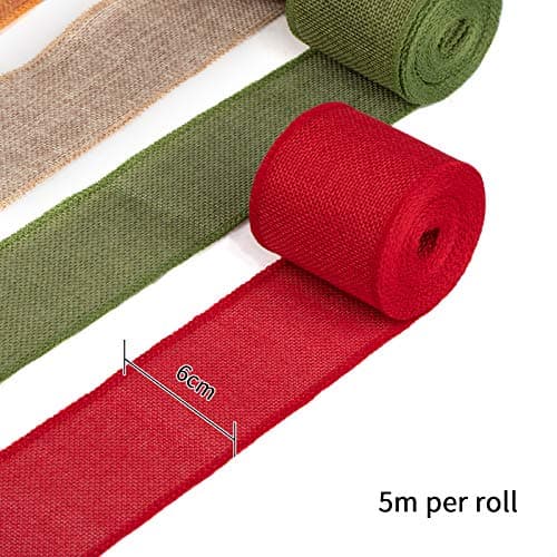 Ruban de lin, Large Tissu Toile Ruban de Cordon de Jute pour Emballage Cadeau Arbre de Noël Décoratif(5 rouleaux)