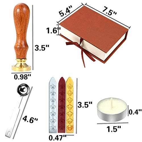 Anbose Ensemble de cachet de cire Arbre de vie comprenant 1 sceau en cuivre avec poignée en bois, 3 bâtons de cire, 1 cuillère à fondre et 2 bougies blanches