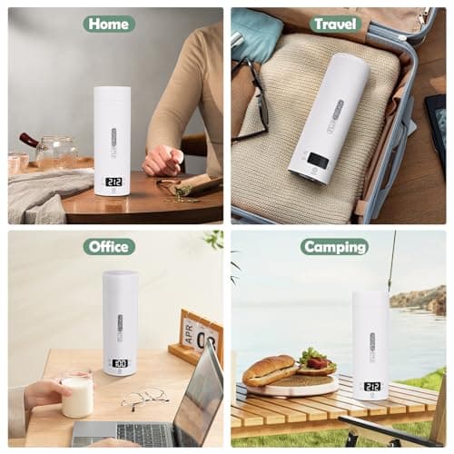 Bouilloire électrique de Voyage Portable, Euakee Chaudière à eau Chaude de 450 ml, 4 Contrôles de Température, Arrêt Automatique et Protection Contre l'ébullition avec Acier Inoxydable 316 sans BPA