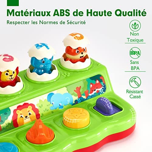 hahaland Jouet pour Bébé 1 an Jouet Montessori avec Musique et Lumières pour Enfant 1 2 3 4 Ans Fille Garçon Jouet Pop-up avec Animaux et Couleurs Parfait pour Les Cadeaux d'anniversaire Noël