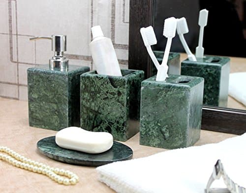 Set de Bain 4 pièces | Comprend Un Distributeur de Savon Liquide, Un Porte-Brosse à Dents, Un Porte-Dentifrice, Un Porte-Savon - en Pierre Naturelle