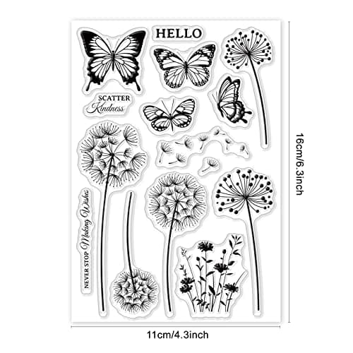 GLOBLELAND Papillon Pissenlit Tampons Transparents pour DIY Scrapbooking Fleur Sauvage Silhouette Silicone Timbre Transparent Sceaux pour Cartes Fabrication Photo Journal Décoration de la Maison