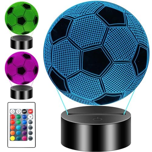 Gbivbe Cadeau Foot Garcon, Veilleuse Football Lampe 3D pour Enfants, 16 Couleurs LED Illusion Veilleuse avec télécommande, Cadeau pour Anniversaire Fan Garcon 7.8.9.10.11.12 Ans