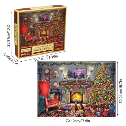 Calendrier de l'Avent 2024, puzzle 1008 – Calendrier de l'Avent de 24 jours pour adultes et enfants, décoration de Noël pour cheminée (A)