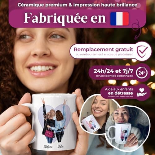 Cupdarling® Tasse Personnalisable Cadeau Maman Avec 3 Filles - Cadeau Mere Fille - Cadeau Anniversaire Maman - Cadeau Fete Des Meres - Mug Original Pour Maman - 330 mL Céramique