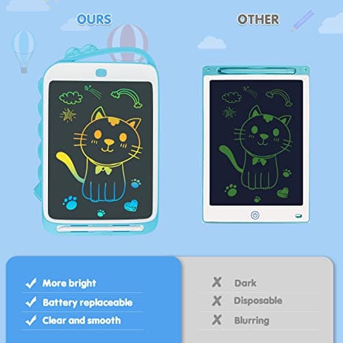 YOUANG 10 Pouces Tablette D'écriture LCD de Dessin Colorée pour 2 3 4 5 6 7 Ans, Effaçables et Réutilisables, Dinosaure Jouet Cadeaux d'anniversaire de Noël pour Enfants (Bleu)