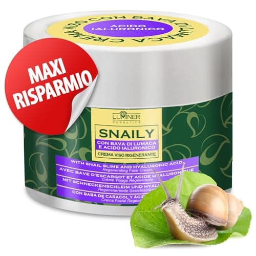 LUMINER® Crème Visage Anti-Rides 150 ml avec 70% de bave d'escargot et 100% d'acide hyaluronique pur, fabriquée en Italie, formule naturelle à action anti-taches et anti-âge à la vitamine C