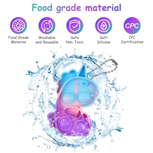 Ainiv 12PCS Mini Pop Push It Fidget Jouet Porte-clés, Licorne Silicone Squeeze Pop Bubble Fidget Bulk Jouets Sensoriels, Poppet Bubble Stress Soulagement Anxiété Jouets pour Autisme,Enfants Adultes