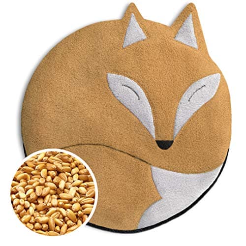LESCHI Coussin chauffant - Bouillotte micro-ondes 4 compartiments - Animal : renard beige - Bouillotte graines de blé bio souple - Idéal pour se réchauffer en hiver et pour apaiser le ventre