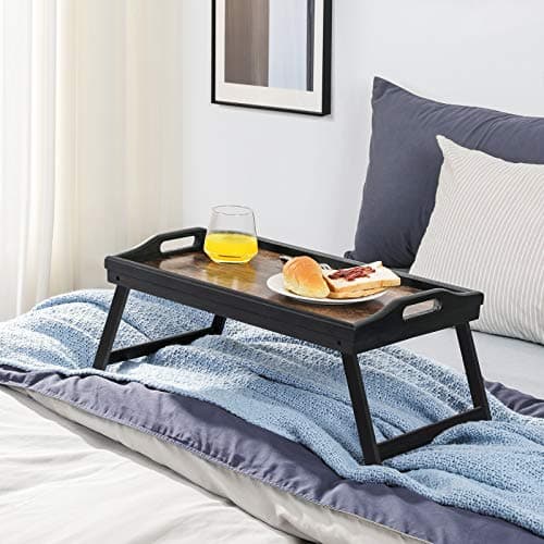 SONGMICS Table de lit avec Pieds en Bambou réglables, Support pour Ordinateur Portable, Plateau Snack Petit-déjeuner, Marron Rustique LLD106B01