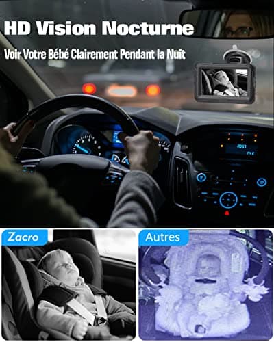 Zacro Miroir Voiture Bébé - Entièrement Réglable, Offrant une Vision Claire de l'arrière, Siège Auto Face à la Route, Attaché à l'appui-tête du Siège Arrière