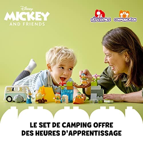 LEGO Duplo Disney Mickey et Ses Amis L'Aventure au Camping, avec Jouet Voiture, Canoë et Figurine Daisy Duck, Jeu de Construction de Caravane pour Enfants Dès 2 Ans, Filles et Garçons 10997