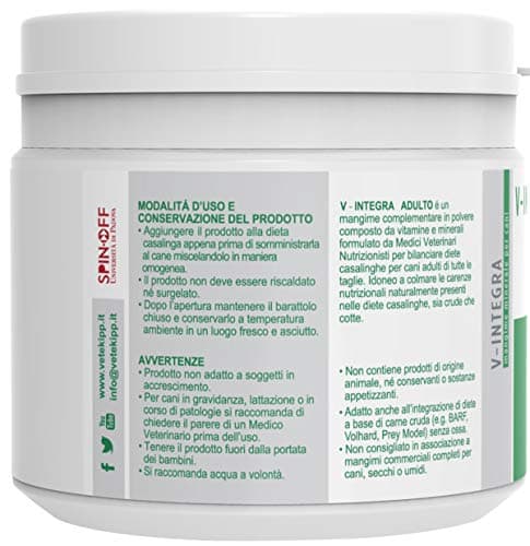 V-INTEGRA Chien Adulte - Supplément Complet Riche en vitamines et minéraux pour la Ration ménagère et Barf des Chiens Adultes - 500 g - Produit en Italie