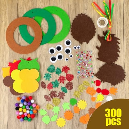BETESSIN Loisirs Créatifs d'Automne et d'Hiver pour Enfant Bricolage Automne Mousse en Feutre avec Feuilles et Autocollant de Diamant Hibou Hérisson pour Halloween Thanksgiving Noël