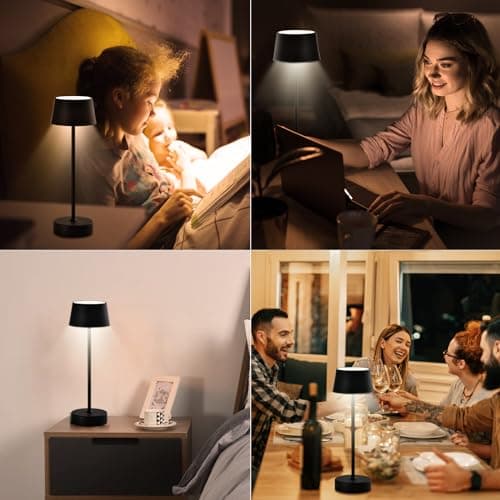 LQWELL® Lampe De Table LED Sans Fil Avec Batterie Tactile, Type C, Lampe De Chevet Rechargeable Par USB, IntensitÉ Lumineuse RÉGlable Pour Salon, Chambre À Coucher, Dîner, Hôtel, Restaurant