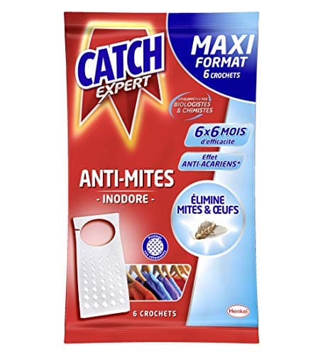 CATCH Expert Mites - 6 Crochets (120 g) - Anti-Mites Textiles - 6 mois de protection par crochet (6 crochets - lot de 1)