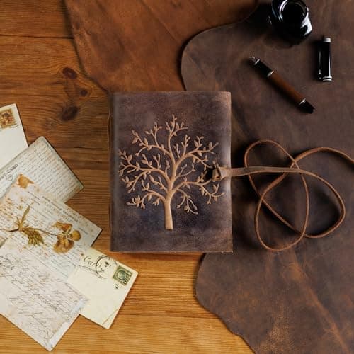 MOONSTER® Carnet de Notes en Cuir Arbre de Vie - Bloc Note Fait Main pour Hommes et Femmes Pages Vierges 20x15 cm - Carnet de Voyage ou Cahier de Dessin