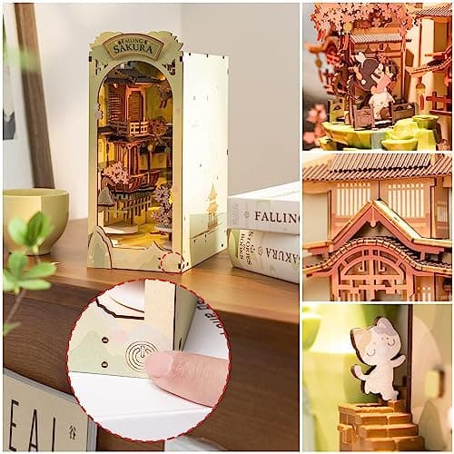ROBOTIME Book Nook Kit, Maison de poupée en Bois assemblé, Bricolage, Décoration de bibliothèque, Cadeau de Vacances, Cadeau de Noël.