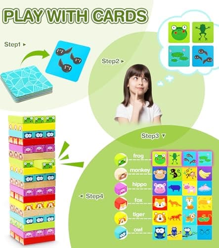 COOJOMMY Empilables Tour en Bois Jouet Enfant 3 Ans | Anniversaire Cadeau Enfants 3 4 5 6 Ans+ | Jeux de Société Adulte Famille | Jeux Educatif 3 à 9 Ans