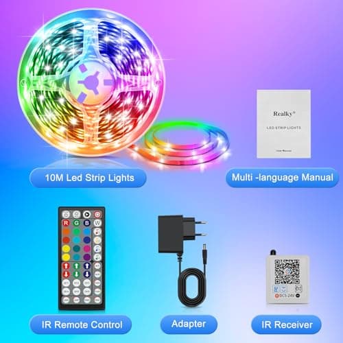 Ruban LED, 10M Flexible RGB Bande LED Decoration Chambre, Bluetooth App Contrôle Synchroniser avec Rythme de Musique, Led Chambre pour Gaming Room, Plafond, Mariage, Fête, Cuisine, TV, Bureau
