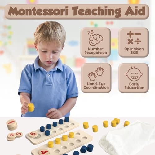 TEUVO Apprendre a Compter Jouet Montessori pour Enfants 1 2 3 4 5 Ans, Jeux Educatif Enfants Apprendre les Couleurs Motricité Fine Jeu Numérique Bois Mathématiques Jouet Maison L'école Salle de classe