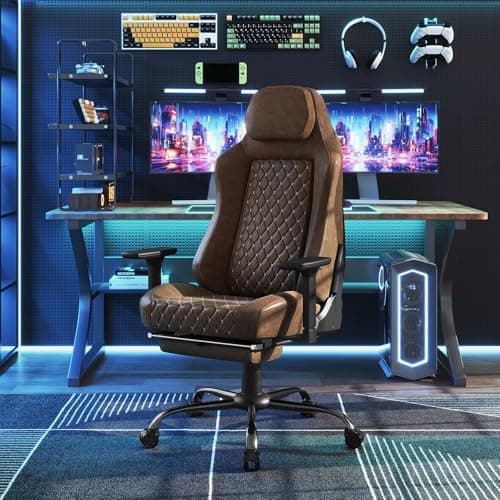 WOLTU Chaise Gaming, Chaise de Bureau Gamer Ergonomique avec Éponge intégrée Longue durée et Support Lombaire adaptatif, Inclinable, Similicuir Vintage, Brun, GS13br