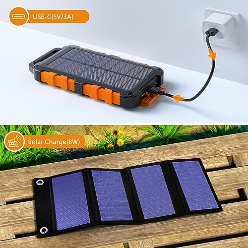 Panneau Solaire Pliable 8W avec Batterie Solaire 26800 mAh PD 15 W Chargeur Solaire QC3.0 USB C Charge Rapide et 4 Sorties Batterie Externe Chargeur Portable pour téléphones Portables, Camping