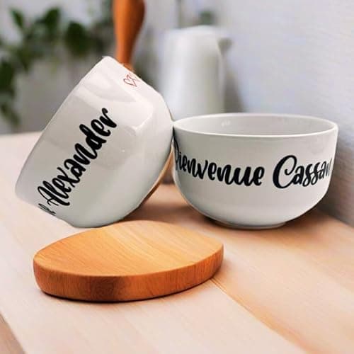 Bol en céramique personnalisable – Ajoutez votre message | Modèle petits cœurs | Cadeau original pour anniversaire, Saint-Valentin, naissance