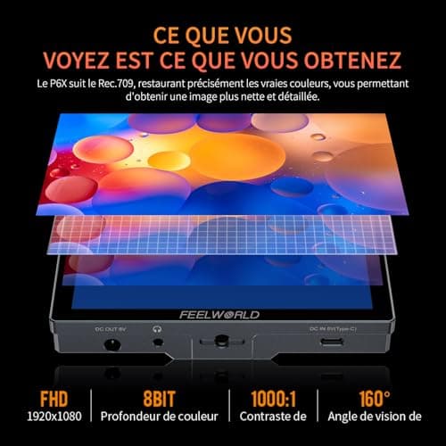 FEELWORLD P6X Moniteur Caméra Écran Tactile 5.5 Pouces 1000Nit Moniteur de Champ de caméra avec 4K 60HZ 3DLUT HDR Forme d'onde Boîtier Aluminium 9:16 Marqueur