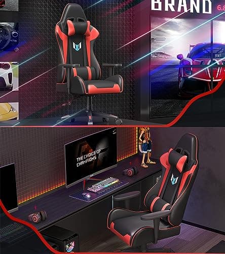 bigzzia Chaise Gaming Chaise Bureau, 155 Degrés PU Cuir Fauteuil de Bureau Ergonomique (sans Repose-Pieds, Rouge)