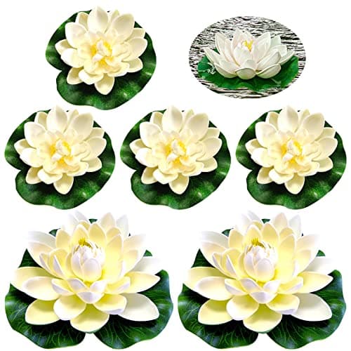 TOPJOWGA Nénuphars Artificiels Flottants, 6 Pièces Fleur de Lotus Artificielle, Fleurs Artificielles Flottantes, Romantiques Artificielle Nénuphar Flottant Lotus pour Aquariums Jardin Décoration