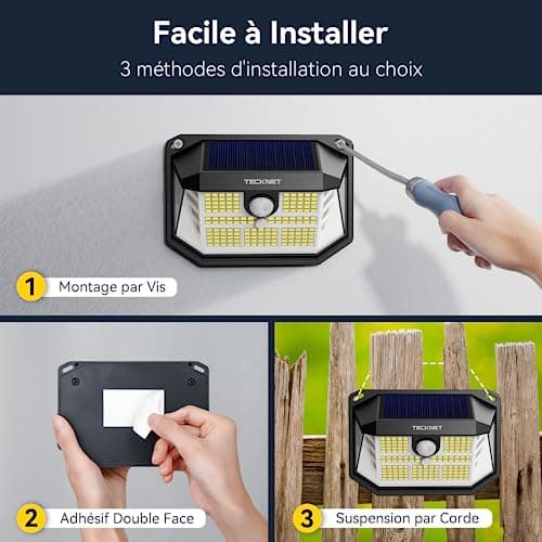TECKNET Lampe Solaire Extérieur, 231 LEDs, Projecteur Solaire avec Éclairage à 300°, Lampe Murale Étanche IP65, 3 Modes, avec Détecteur de Mouvement, pour Jardin, Patio et Garage - Pack de 2