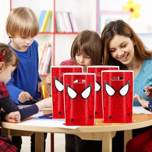 Gxhong Spiderman Cadeaux Fête, 10 Sacs Cadeaux Spiderman, 10 Bracelets Silicone Spiderman, 10 Masques Feutre, 50 Autocollants, für Garçons Filles Spiderman Thème Party Cadeaux
