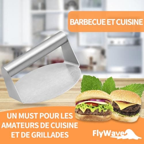 FlyWave Presse à Hamburger et Steak Haché en Acier Inoxydable, Antiadhésive, Idéale pour Smash Burger, Moule à Steak Haché, Parfait pour BBQ et Cuisine Maison