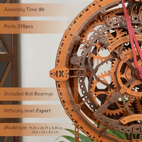 WOODEN.CITY Puzzles 3D pour adultes - Horloge murale industrielle vintage - Puzzles en bois - Kit de construction d'horloge mécanique
