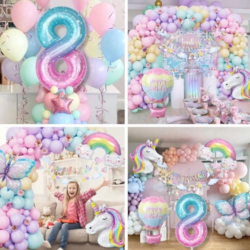 8 Ans Decoration Anniversaire Licorne, Decoration Anniversaire Papillon, Ballon Anniversaire 8 Ans Licorne, Decoration Anniversaire Fille 8 Ans pour Enfants Licorn Birthday Party Décorations