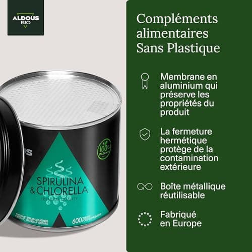 Chlorella Bio + Spiruline Bio Comprimés | 600 Comprimés | 3000mg par Dose Journalière | Anti Fatigue & Immunité Adulte | Phycocyanine & Protéines | Vegan - DETOX - Sans Additif | Certifié Bio