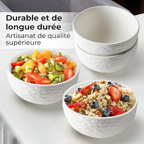 MIAMIO - 750 ml Bols/Saladiers, ensemble de 4 bols, bols à soupe, bols à céréales, bols de service en céramique - adaptés au micro-ondes, au lave-vaisselle et au four - Collection Oasis
