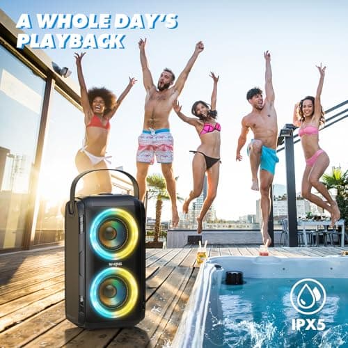W-KING Enceinte Bluetooth Puissante avec 2 Haut-parleurs à Gamme Complète - Super Bass, Haut-Parleur d'extérieur Portable sans Fil 80W avec Lumières LED, Son 105 DB, IPX5, U-Disk, Carte TF, AUX, EQ