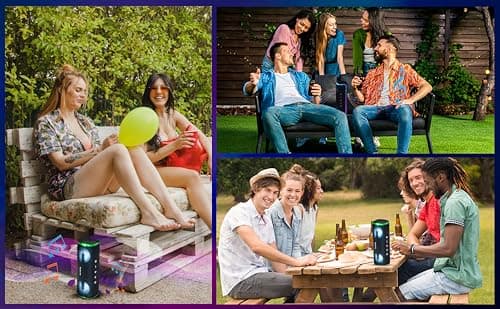 Decibelvibe Initial Tnz 7 - Enceinte Portable Bluetooth 5.3 Puissante (30W) Sans Fil, Étanche IPX7, Basses Profondes, 25H d'autonomie, Lumières LED, Couplage Stéréo Pour Intérieur et Extérieur. (Cyan)