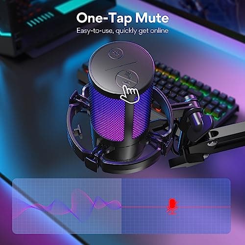 MAONO USB Micro Gaming, RGB Condensateur Microphone avec réduction du Bruit/Muet/Gain/Moniteur/Bras Micro, pour Enregistrement, Streaming, Postcast, Discord, Ordinateur, Compatible avec Mac, PS4&5