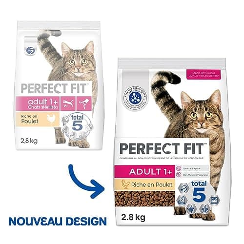 PERFECT FIT Adulte 1+ Croquettes pour chat adulte – Répond à des besoins spécifiques d'un chat stérilisé – Nourriture Riche en Poulet – 2,8 kg (Lot de 3)