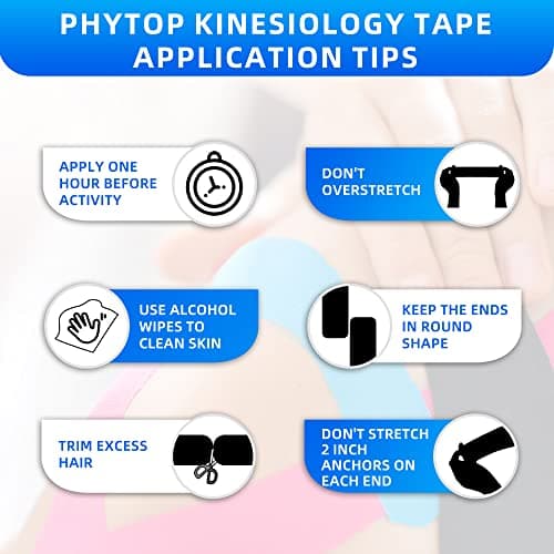 PHYTOP 12 rouleaux de Bande de Kinésiologie Prédécoupée – Tape Kinesiologie 5cm x 5m pour le genou, l'épaule et le coude, K Tape pour le soutien musculaire et la récupération après une blessure