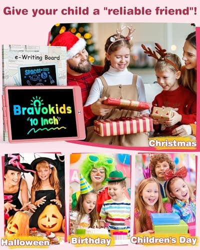 Bravokids Tablette Enfants pour Jouet Enfant 3 4 5 6 7 8 Ans, 10 Pouces Tablette Dessin Tablette d'écriture LCD, Ardoise Magique Jouets Educatif pour Filles Garçons Enfant (Rose)