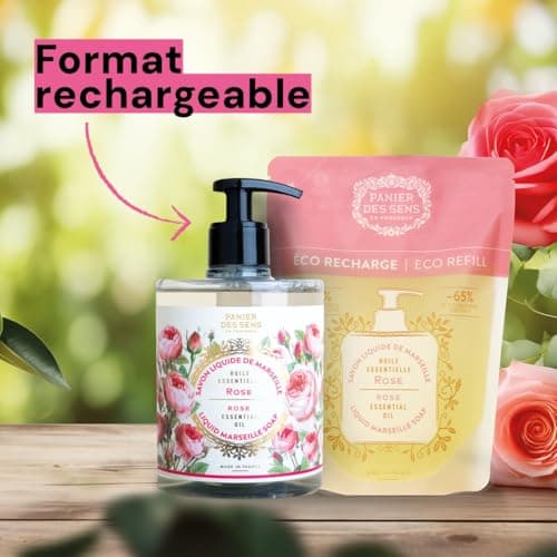 Panier des Sens - Savon de Marseille Liquide Rose - Savon Liquide Mains Hydratant - avec Huile de Coco - 97% d'Ingrédients Naturels - Savon Main Fabriqué en France - 500ml